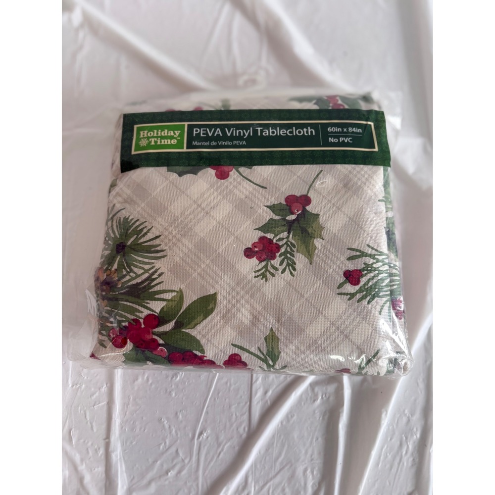 Holiday Time Christmas Poinsettia PEVA Vinyl Tablecloth Oblong 60x84 PVC Free